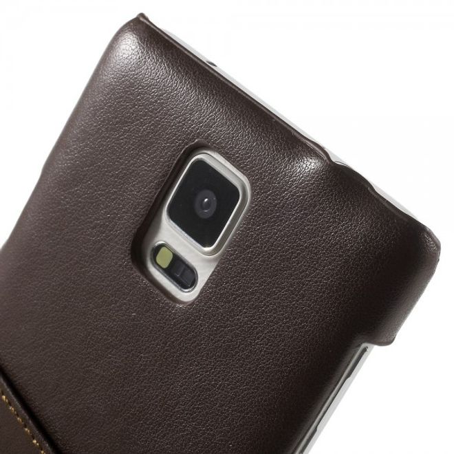 Samsung Galaxy Note 4 Roar Korea Hart Plastik Case mit Lederüberzug und Kreditkartenslot - kaffeefarben