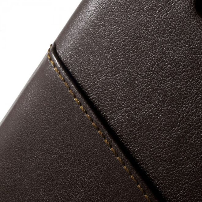 Samsung Galaxy Note 4 Roar Korea Hart Plastik Case mit Lederüberzug und Kreditkartenslot - kaffeefarben
