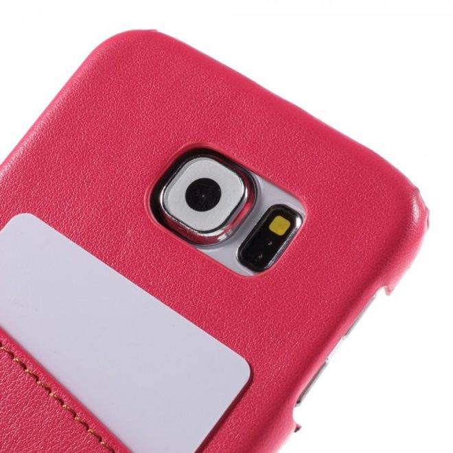 Samsung Galaxy S6 Roar Korea Hart Plastik Case mit Lederüberzug und Kreditkkartenslot - rosa
