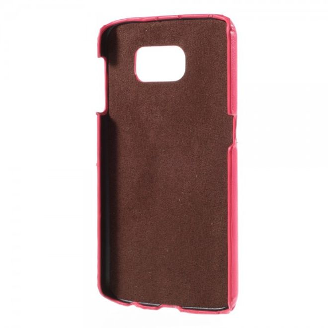 Samsung Galaxy S6 Roar Korea Hart Plastik Case mit Lederüberzug und Kreditkkartenslot - rosa