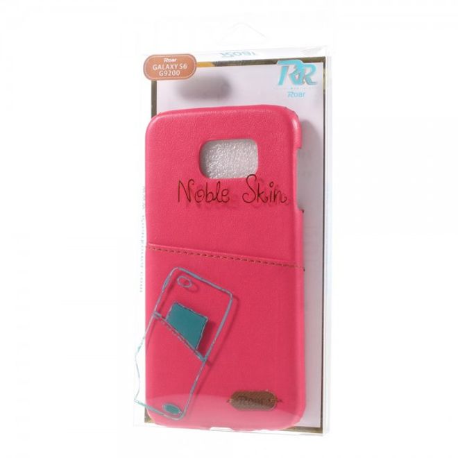 Samsung Galaxy S6 Roar Korea Hart Plastik Case mit Lederüberzug und Kreditkkartenslot - rosa