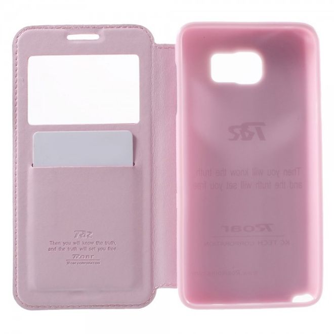 Samsung Galaxy Note 5 Roar Korea Leder Case mit kleinem Fenster - pink