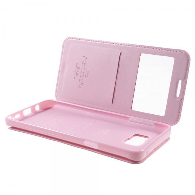 Samsung Galaxy Note 5 Roar Korea Leder Case mit kleinem Fenster - pink