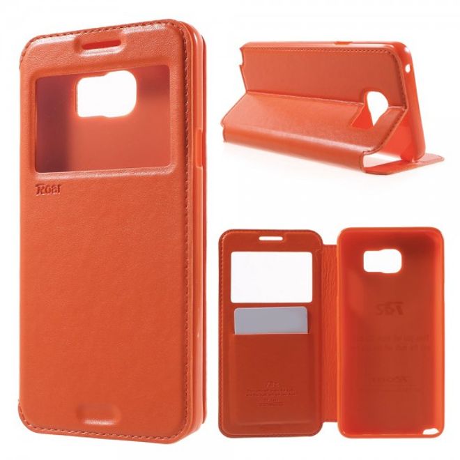Samsung Galaxy Note 5 Roar Korea Leder Case mit kleinem Fenster - orange