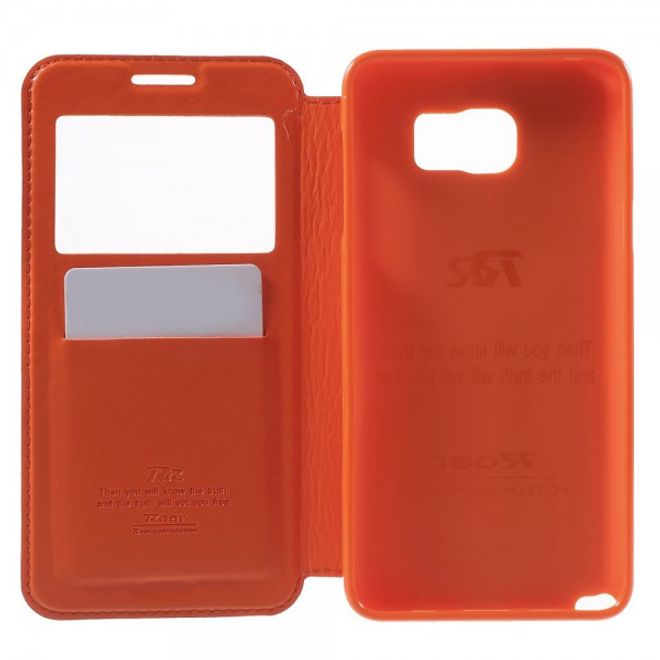 Samsung Galaxy Note 5 Roar Korea Leder Case mit kleinem Fenster - orange