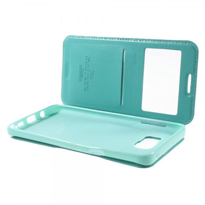 Samsung Galaxy Note 5 Roar Korea Leder Case mit kleinem Fenster - hellblau