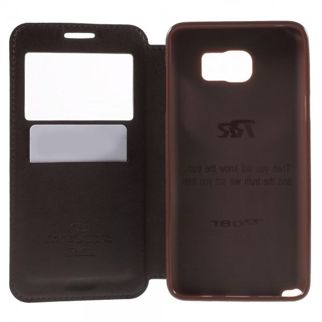 Samsung Galaxy Note 5 Roar Korea Leder Case mit kleinem Fenster - kaffeefarben