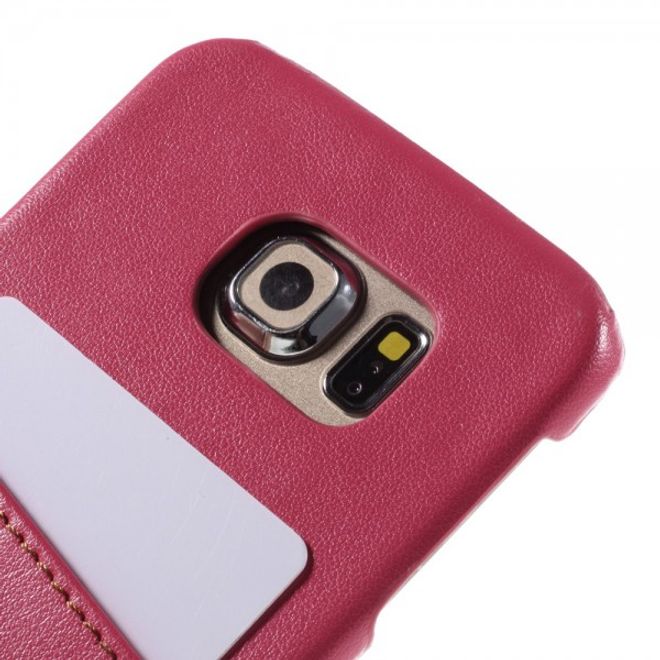 Galaxy S6 Edge Roar Korea Hart Plastik Case mit Lederüberzug und Kreditkkartenslot - rosa