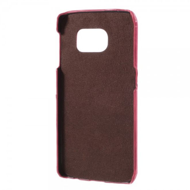 Galaxy S6 Edge Roar Korea Hart Plastik Case mit Lederüberzug und Kreditkkartenslot - rosa