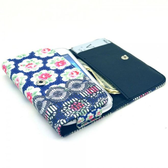 Universelles Leder Case für Smartphones bis 13.8x7x1.5cm mit entzückenden Rosen