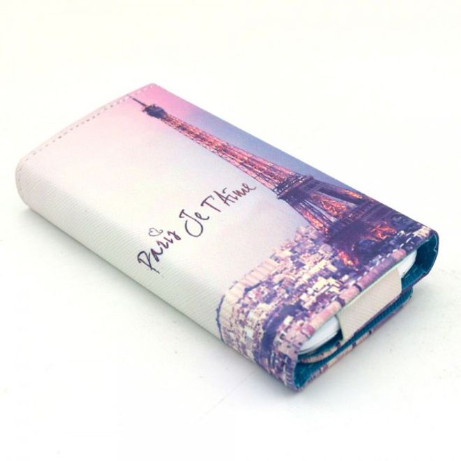 Universelles Leder Case für Smartphones bis 13.8x7x1.5cm mit Eiffelturm und Schriftzug