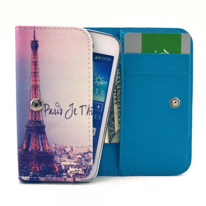 Universelles Leder Case für Smartphones bis 13.8x7x1.5cm mit Eiffelturm und Schriftzug