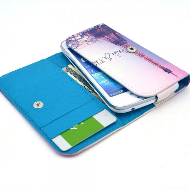 Universelles Leder Case für Smartphones bis 13.8x7x1.5cm mit Eiffelturm und Schriftzug