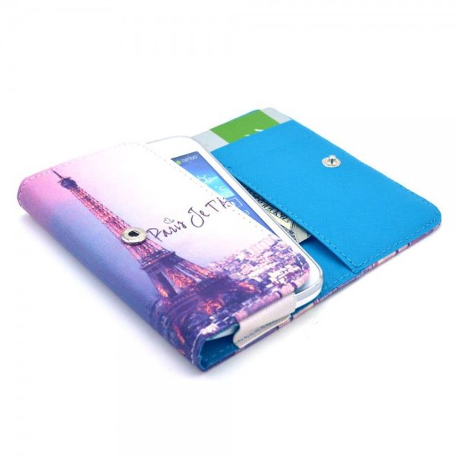 Universelles Leder Case für Smartphones bis 13.8x7x1.5cm mit Eiffelturm und Schriftzug