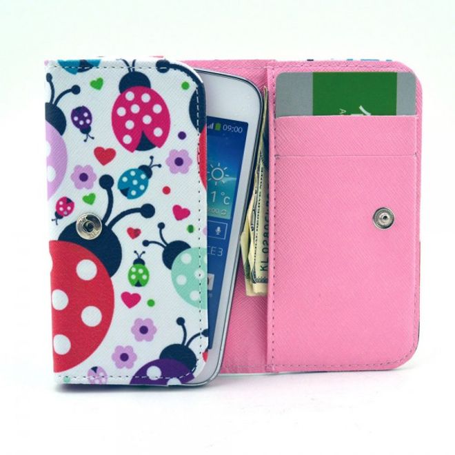 Universelles Leder Case für Smartphones bis 13.8x7x1.5cm mit farbigen Marienkäfern