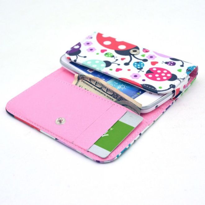 Universelles Leder Case für Smartphones bis 13.8x7x1.5cm mit farbigen Marienkäfern