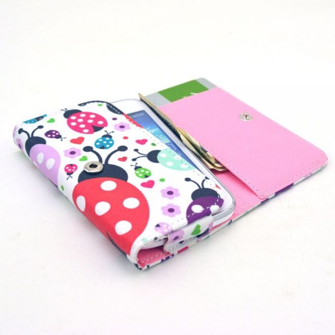 Universelles Leder Case für Smartphones bis 13.8x7x1.5cm mit farbigen Marienkäfern