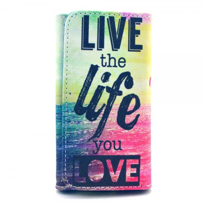Universelles Leder Case für Smartphones bis 14.4x7.5x1.5cm mit farbigem Meer und Schriftzug