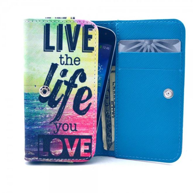 Universelles Leder Case für Smartphones bis 14.4x7.5x1.5cm mit farbigem Meer und Schriftzug