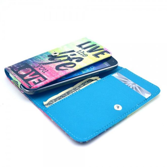 Universelles Leder Case für Smartphones bis 14.4x7.5x1.5cm mit farbigem Meer und Schriftzug