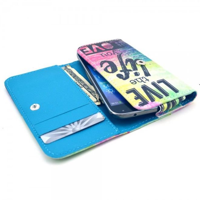 Universelles Leder Case für Smartphones bis 14.4x7.5x1.5cm mit farbigem Meer und Schriftzug