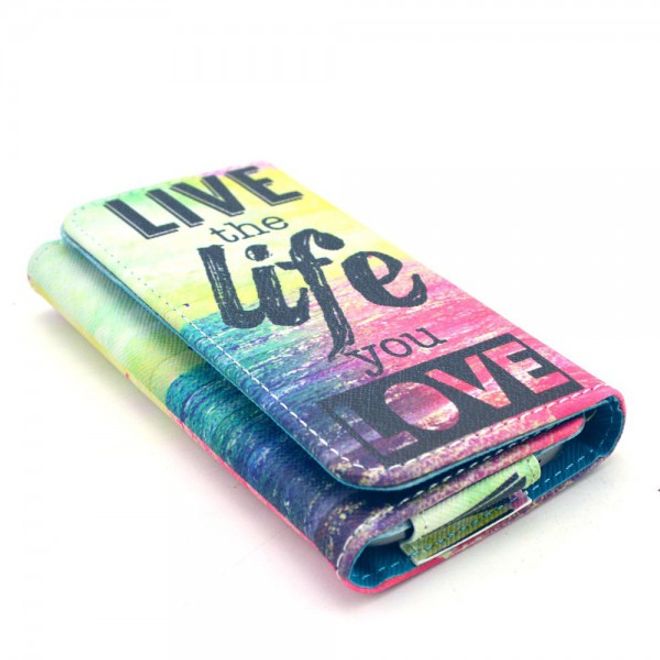 Universelles Leder Case für Smartphones bis 14.4x7.5x1.5cm mit farbigem Meer und Schriftzug
