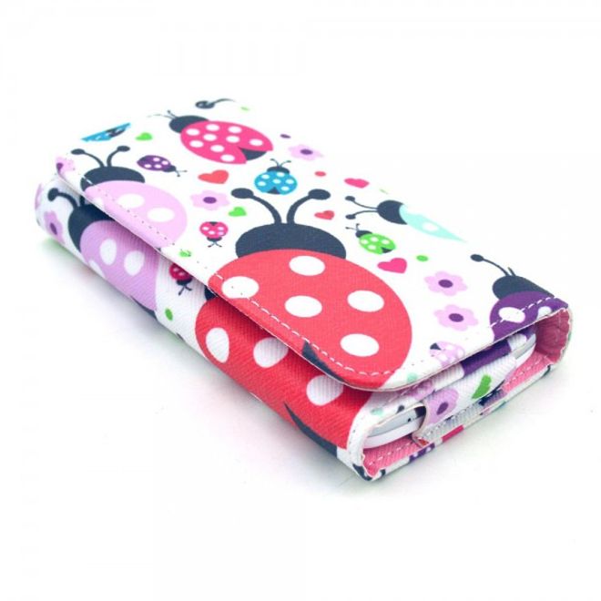 Universelles Leder Case für Smartphones bis 14.4x7.5x1.5cm mit farbigen Maikäfern