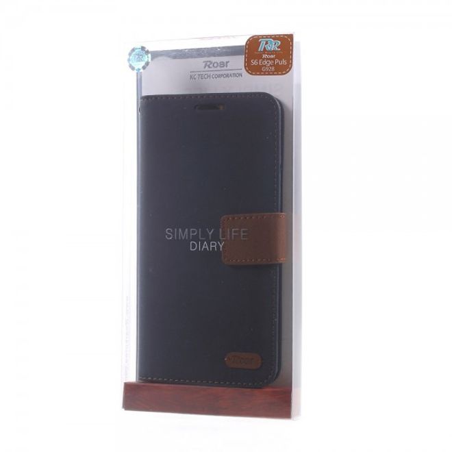 Galaxy S6 Edge Plus Roar Korea Trendiges Leder Case mit Standfunktion - schwarz
