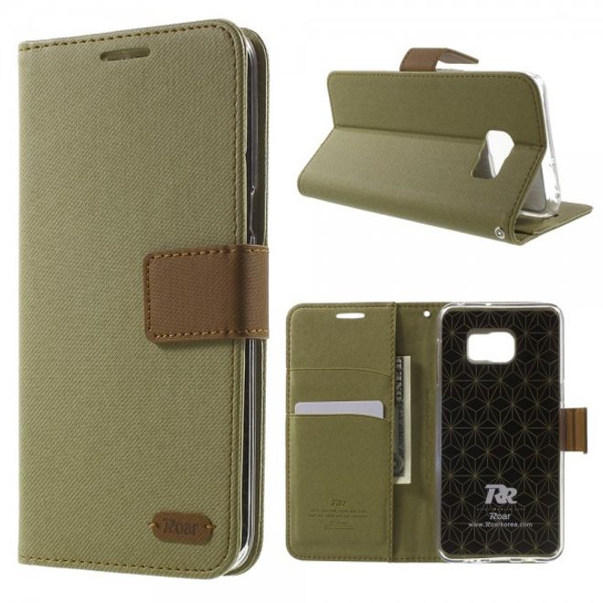 Galaxy S6 Edge Plus Roar Korea Trendiges Leder Case mit Standfunktion - khakifarben