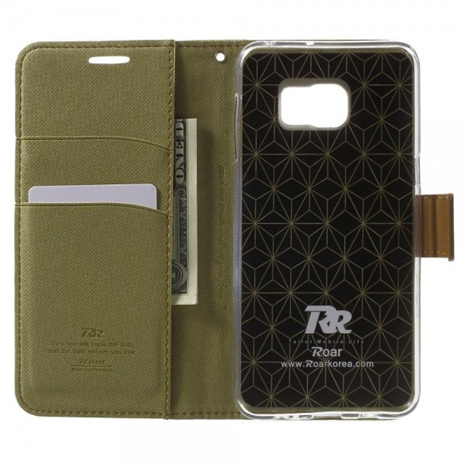 Galaxy S6 Edge Plus Roar Korea Trendiges Leder Case mit Standfunktion - khakifarben