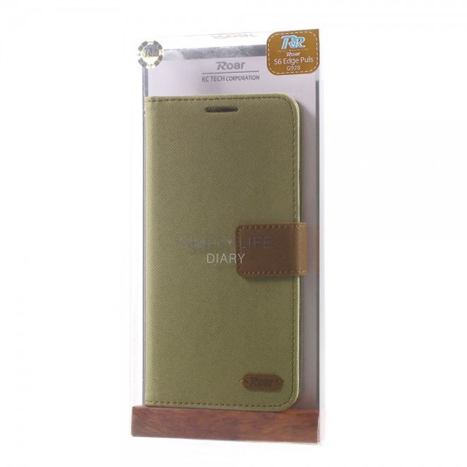Galaxy S6 Edge Plus Roar Korea Trendiges Leder Case mit Standfunktion - khakifarben