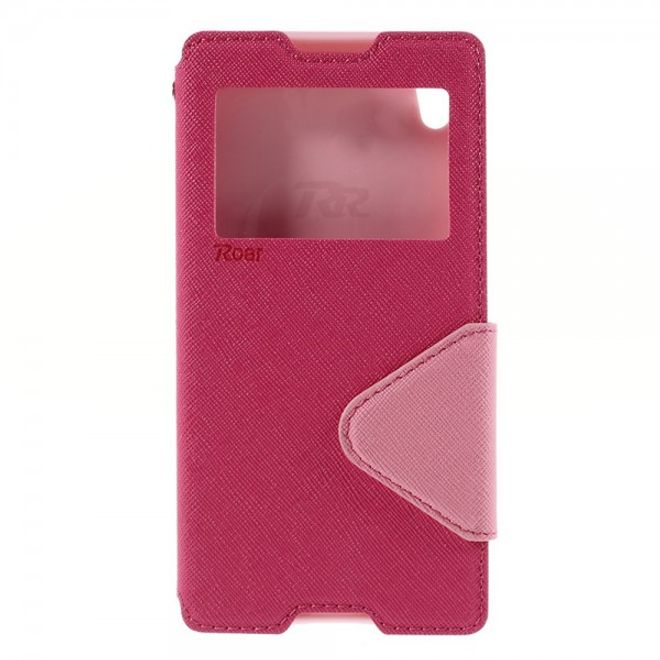 Sony Xperia Z5 Roar Korea Diary View Leder Flip Case mit kleinem Fenster - rosa