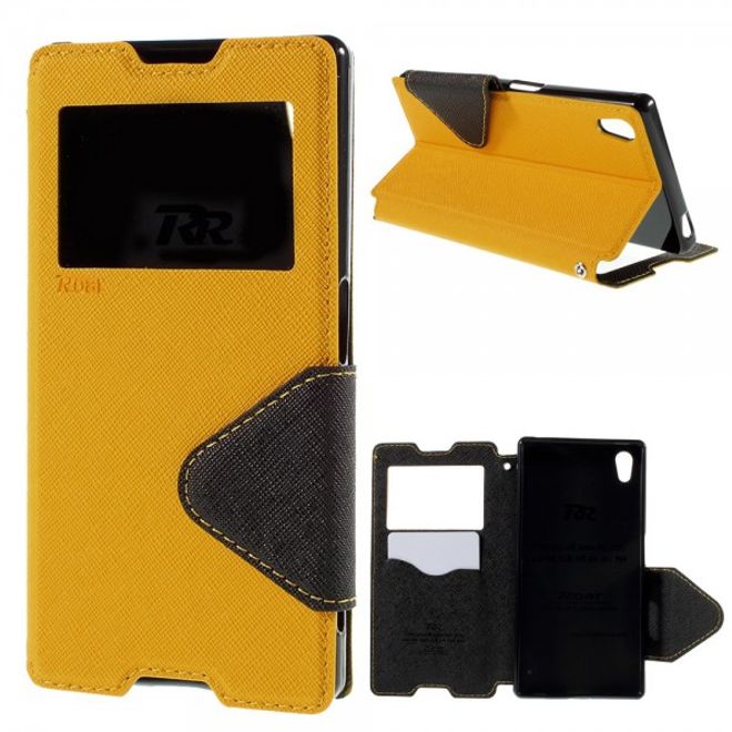Sony Xperia Z5 Roar Korea Diary View Leder Flip Case mit kleinem Fenster - gelb