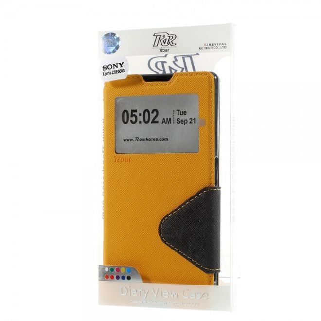 Sony Xperia Z5 Roar Korea Diary View Leder Flip Case mit kleinem Fenster - gelb