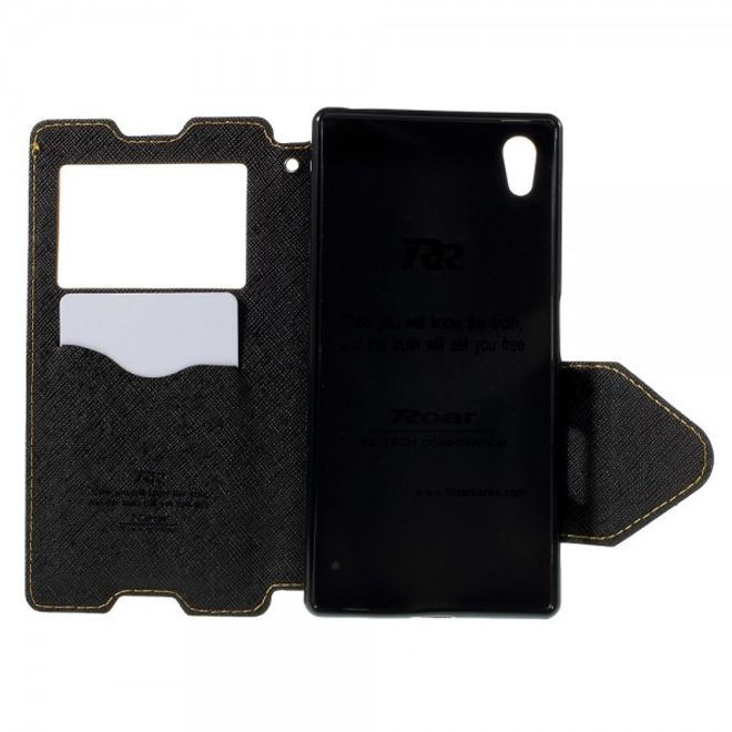 Sony Xperia Z5 Roar Korea Diary View Leder Flip Case mit kleinem Fenster - gelb