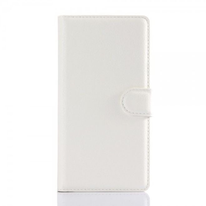 Sony Xperia Z5 Klassisches Leder Case mit Litchitextur und Standfunktion - weiss