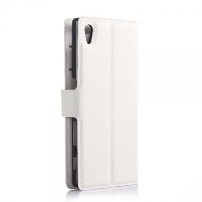 Sony Xperia Z5 Klassisches Leder Case mit Litchitextur und Standfunktion - weiss