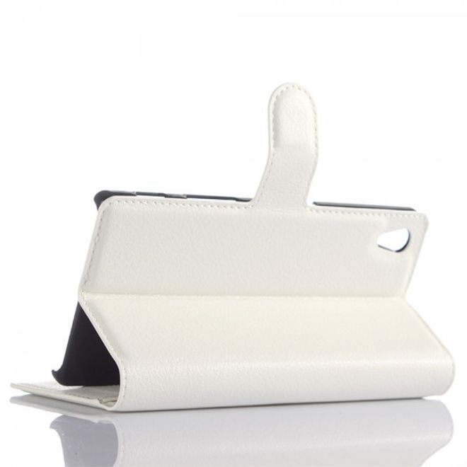 Sony Xperia Z5 Klassisches Leder Case mit Litchitextur und Standfunktion - weiss