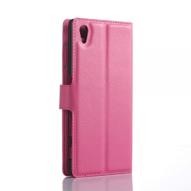 Sony Xperia Z5 Klassisches Leder Case mit Litchitextur und Standfunktion - rosa