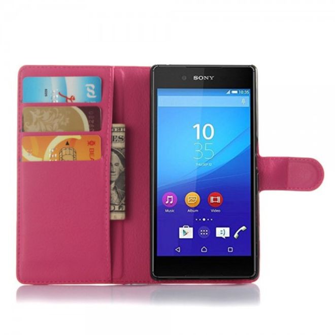 Sony Xperia Z5 Klassisches Leder Case mit Litchitextur und Standfunktion - rosa