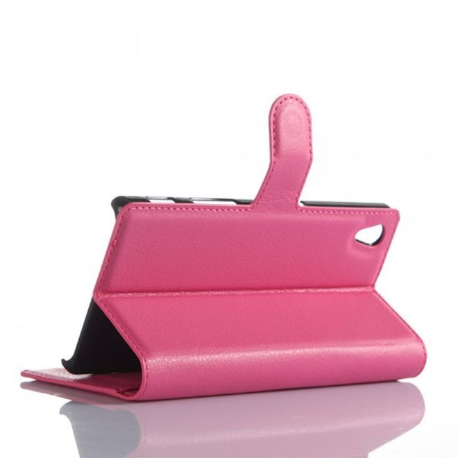 Sony Xperia Z5 Klassisches Leder Case mit Litchitextur und Standfunktion - rosa