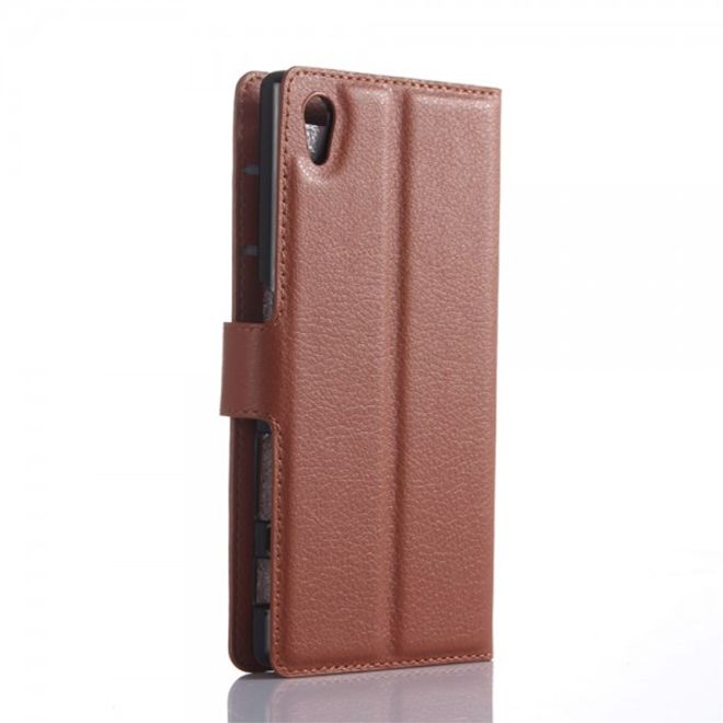 Sony Xperia Z5 Klassisches Leder Case mit Litchitextur und Standfunktion - braun