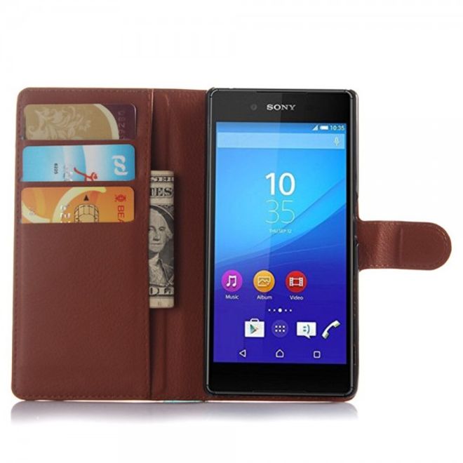 Sony Xperia Z5 Klassisches Leder Case mit Litchitextur und Standfunktion - braun