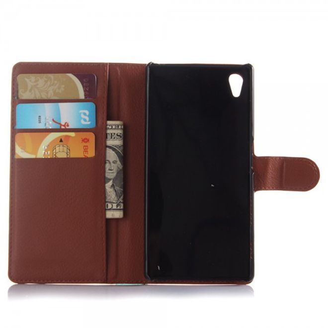 Sony Xperia Z5 Klassisches Leder Case mit Litchitextur und Standfunktion - braun