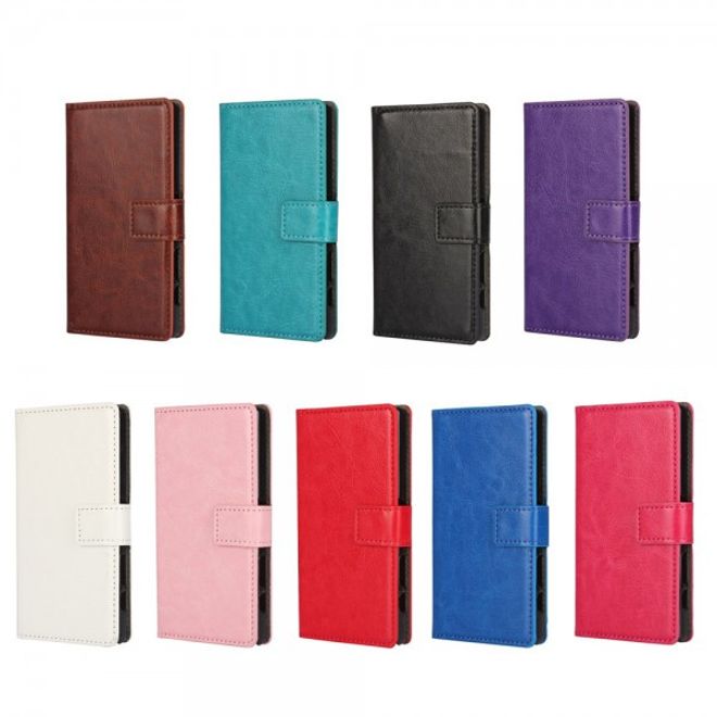 Sony Xperia Z5 Compact Elegantes Crazy Horse Leder Flip Case mit Kreditkartenslots - schwarz