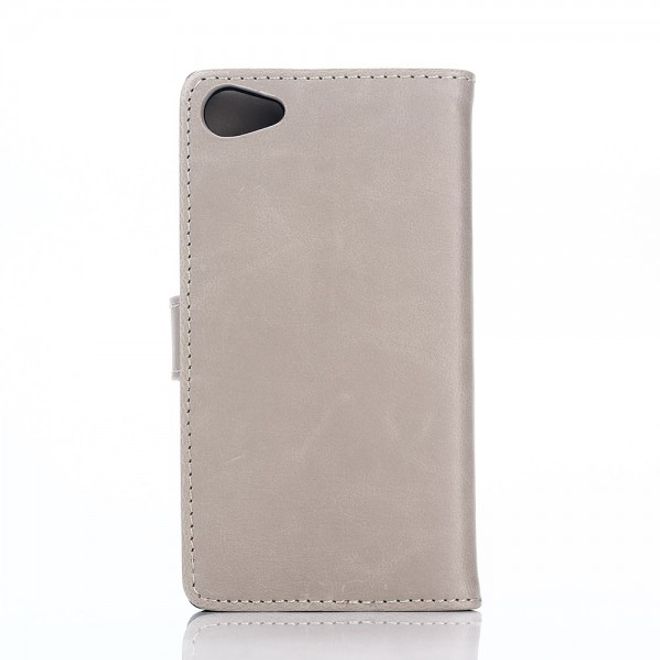 Sony Xperia Z5 Compact Retro Crazy Horse Leder Case mit Standfunktion - grau