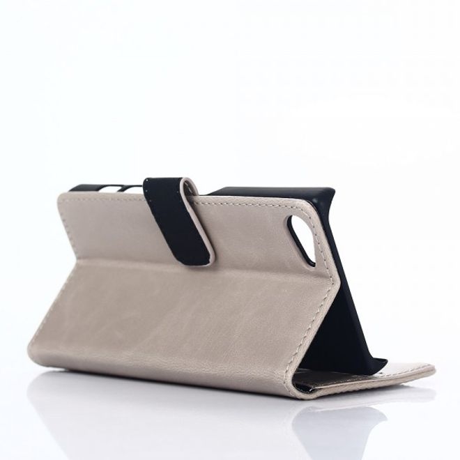Sony Xperia Z5 Compact Retro Crazy Horse Leder Case mit Standfunktion - grau