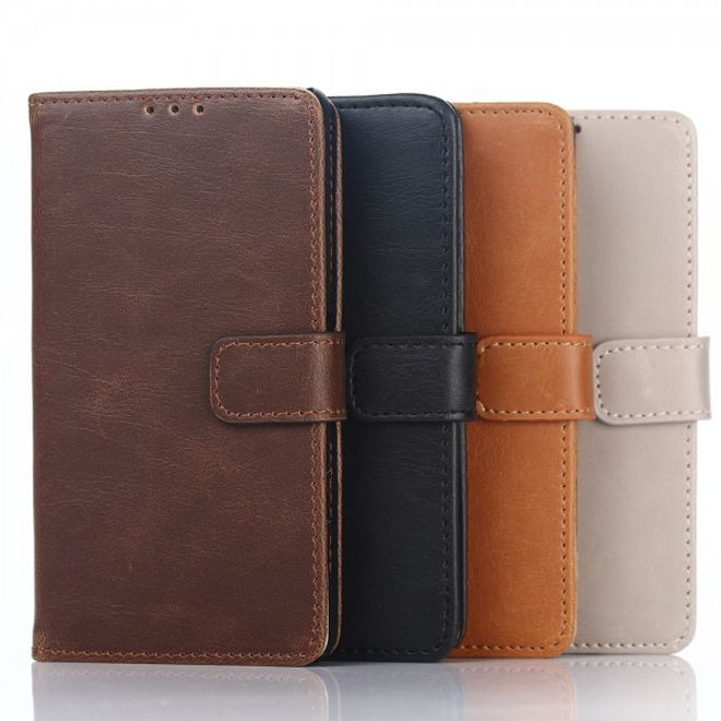 Sony Xperia Z5 Compact Retro Crazy Horse Leder Case mit Standfunktion - grau