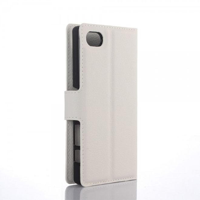 Sony Xperia Z5 Compact Leder Case mit Litchitextur und Standfunktion - weiss