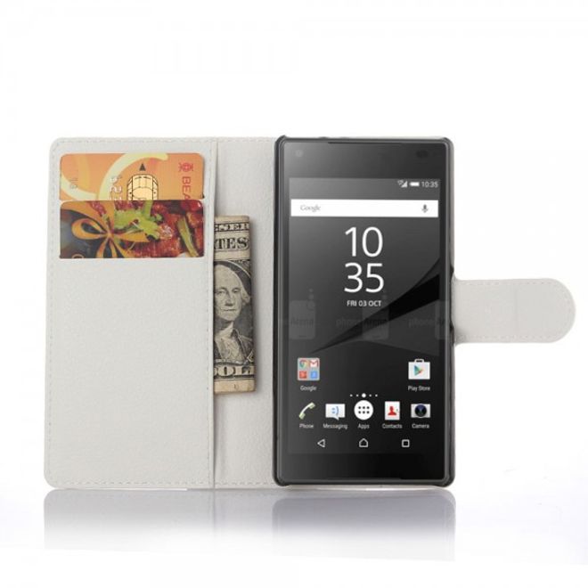 Sony Xperia Z5 Compact Leder Case mit Litchitextur und Standfunktion - weiss